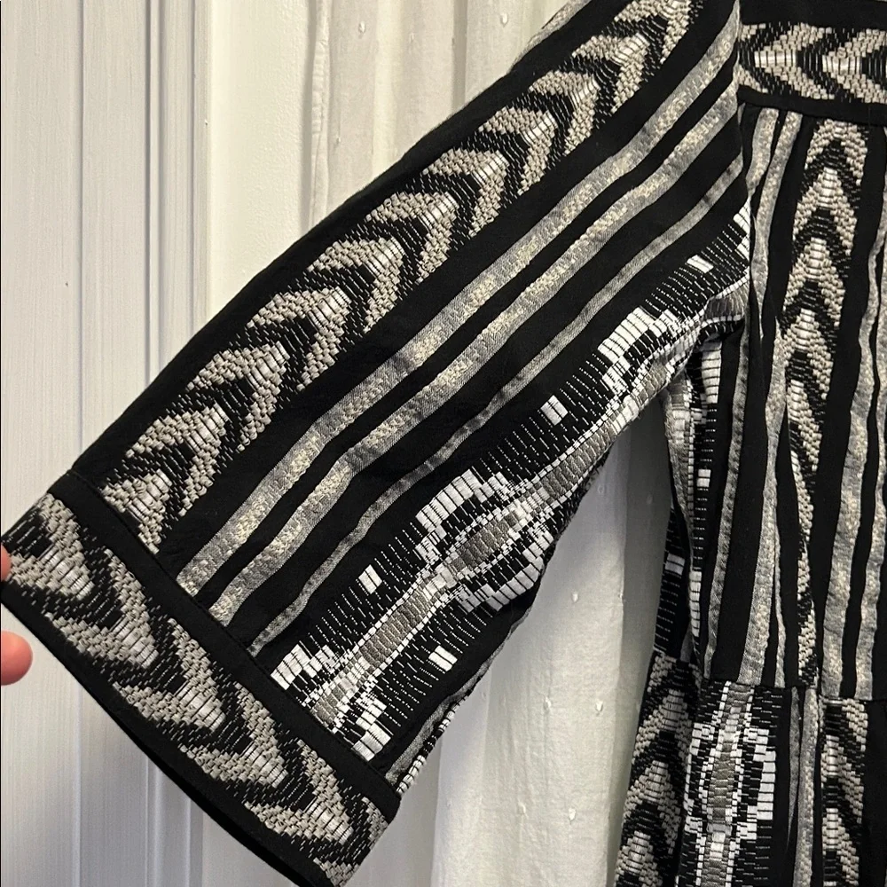Chico's Dress Women’s L Black/White Aztec 3/4 Sleeve Tiered - Picture 9 of 16